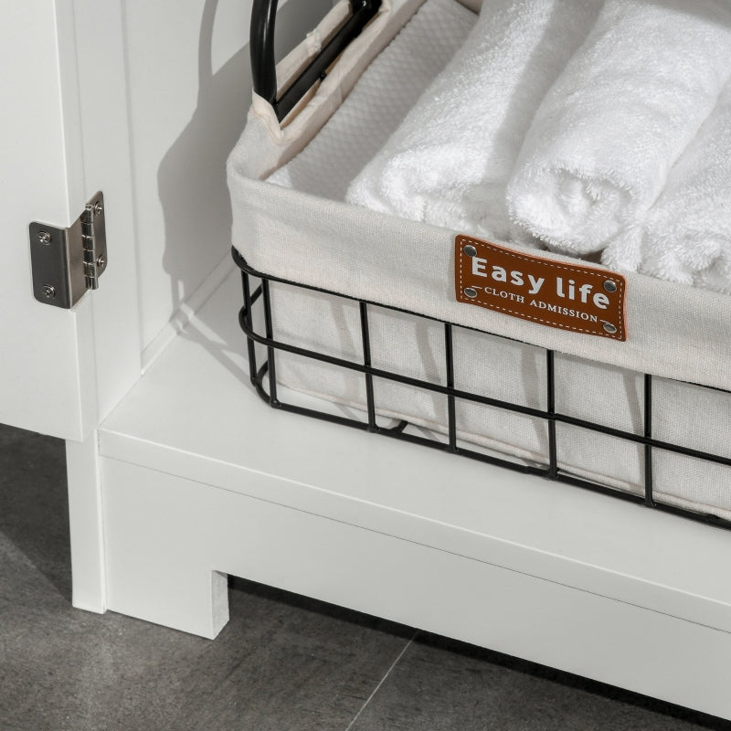 White Bathroom Storage Cabinet with Drawers & Shelf