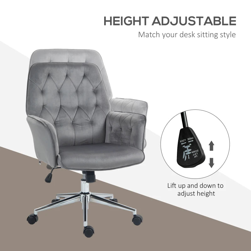 Dark Grey Linen Swivel Computer Chair with Armrest & Adjustable Height