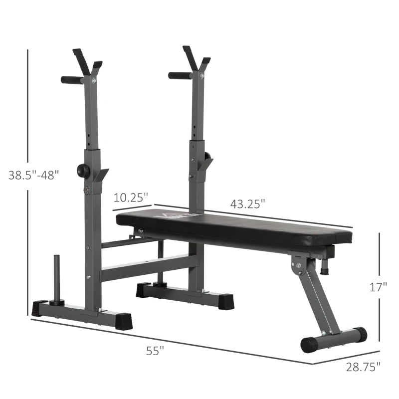 Adjustable Weight Bench with Barbell Rack and Dip Station - Black