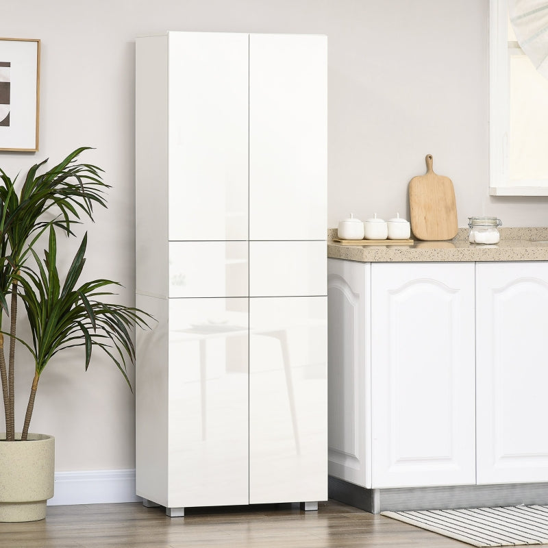 White 4-Door Freestanding Kitchen Cupboard with Drawers and Adjustable Shelves