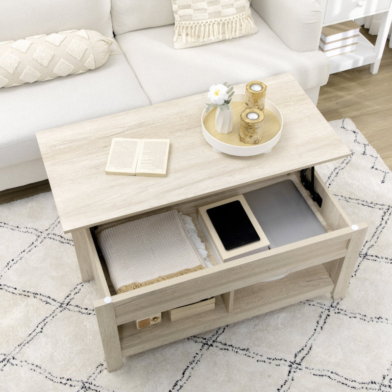 Oak Lift Top Coffee Table with Hidden Storage - Living Room Center Table