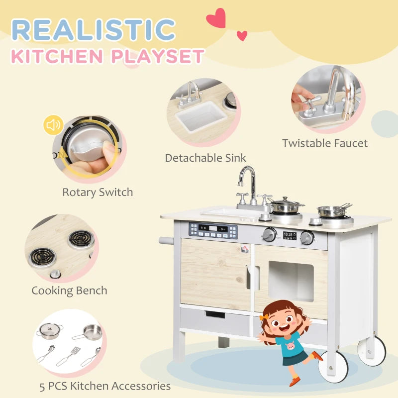 Wooden Kids Toy Kitchen Playset - White Pretend Cooking Set