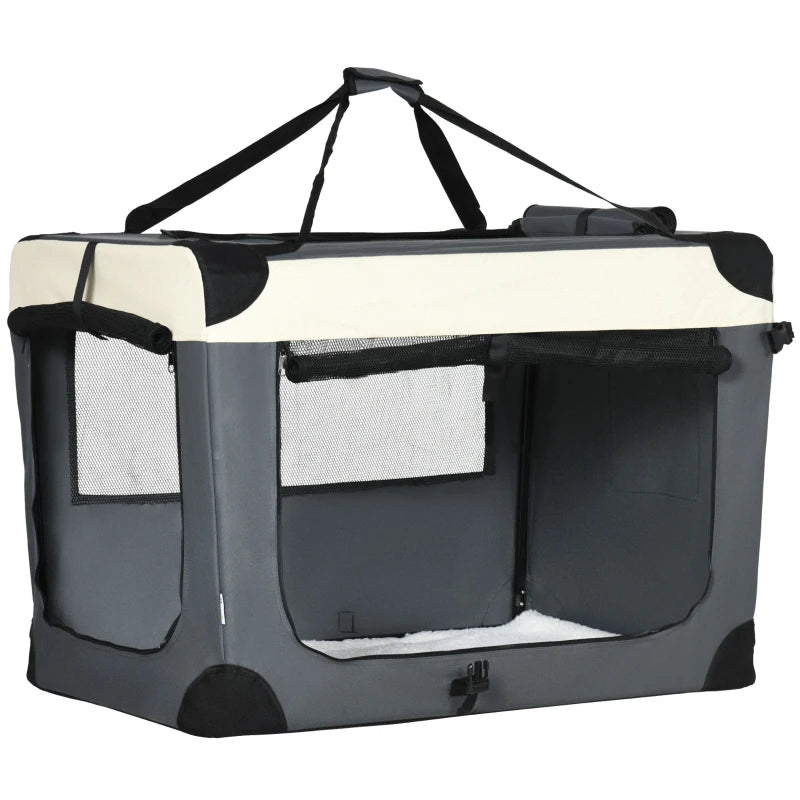 Foldable Pet Carrier with Cushion for Large Dogs and Cats - Grey