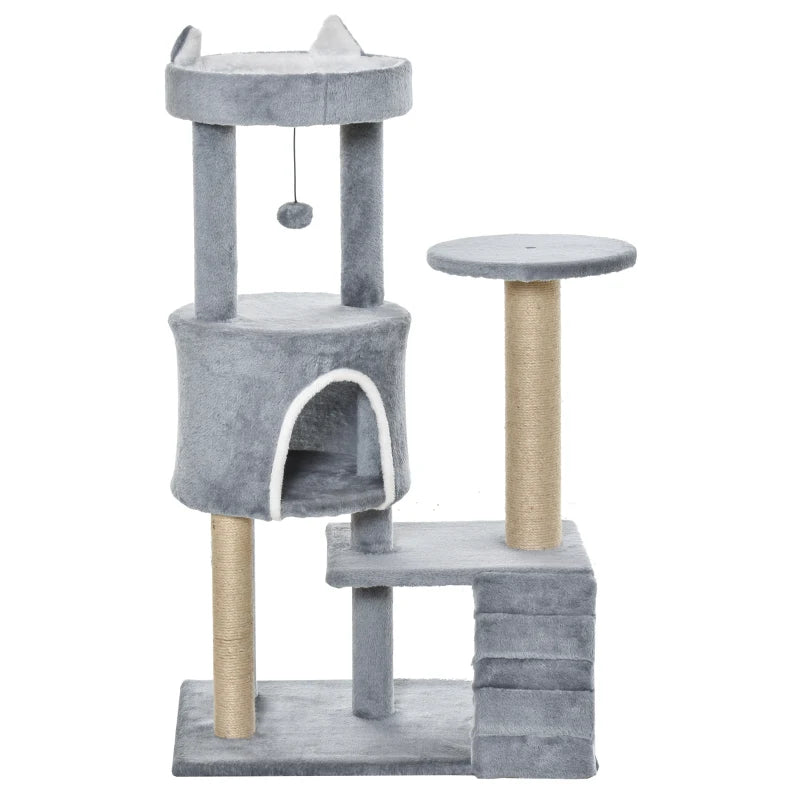 Cat Tree Tower with Scratching Posts and Perch - Light Grey