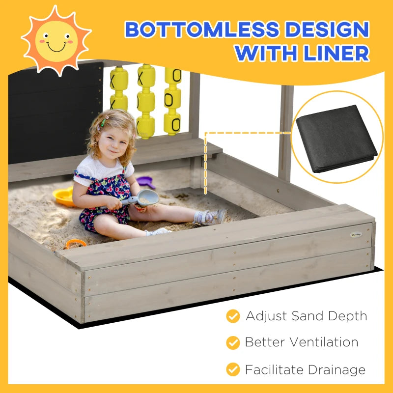 Grey Kids Wooden Sandpit with Canopy and Seats for Gardens