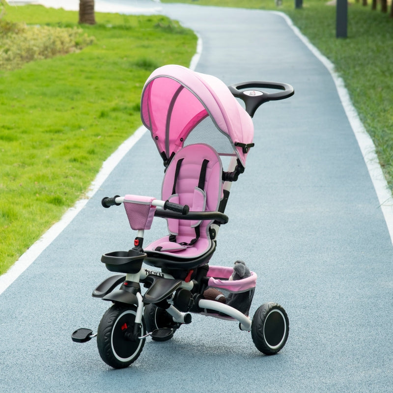 3-in-1 Pink Kids Tricycle with Rotating Seat & Adjustable Handle