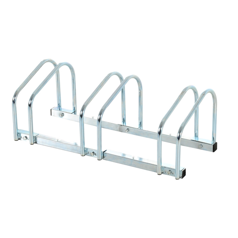 Silver Bike Storage Rack - Floor/Wall Mount, Locking Stand (3 Racks)