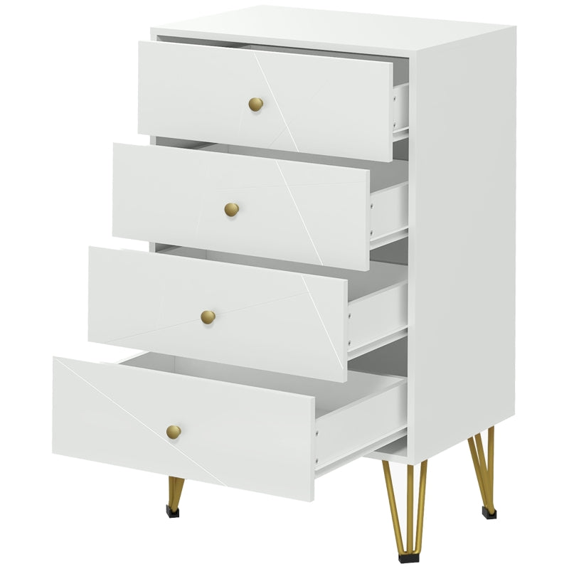 White 4-Drawer Tall Dresser with Hairpin Legs