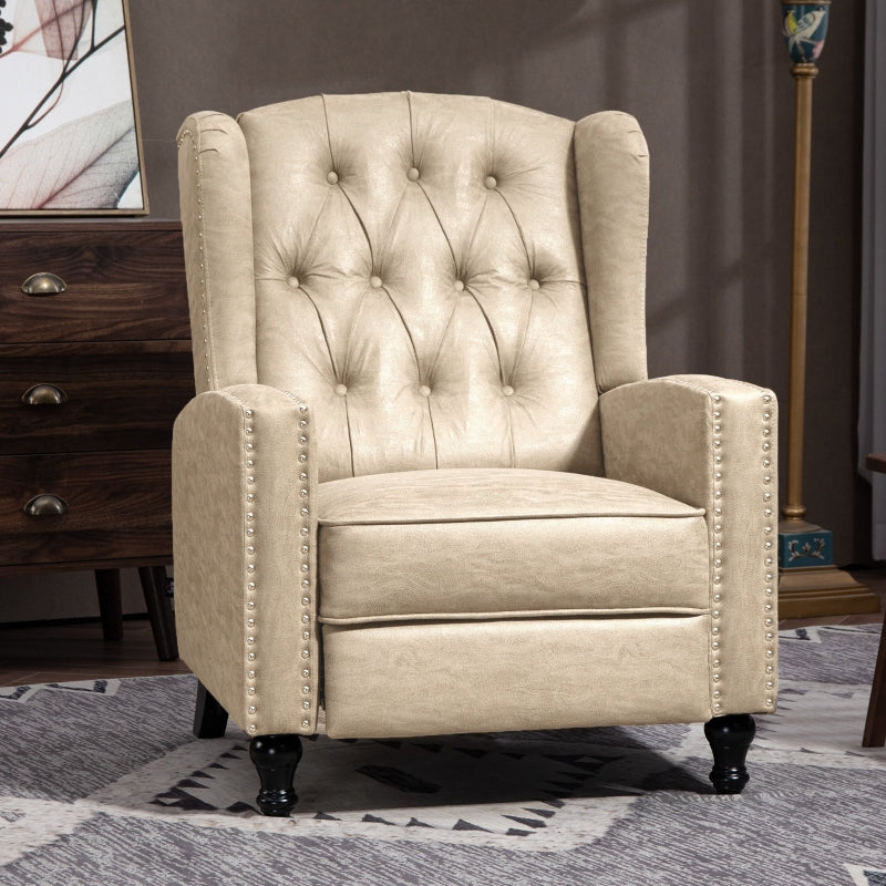 Beige Reclining Armchair with Chesterfield Style