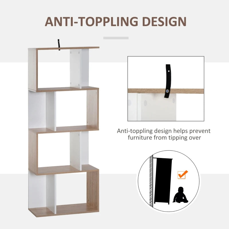 Four-Tier Double 'S' Shelving Unit - White & Oak