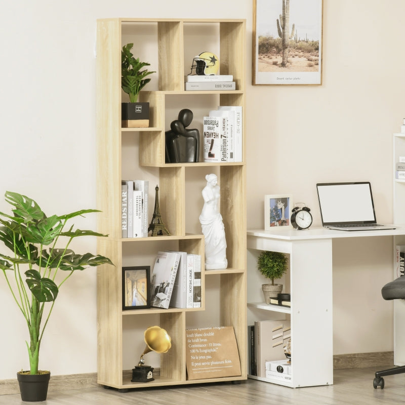 8-Tier Natural Bookcase with Anti-Tipping Foot Pads