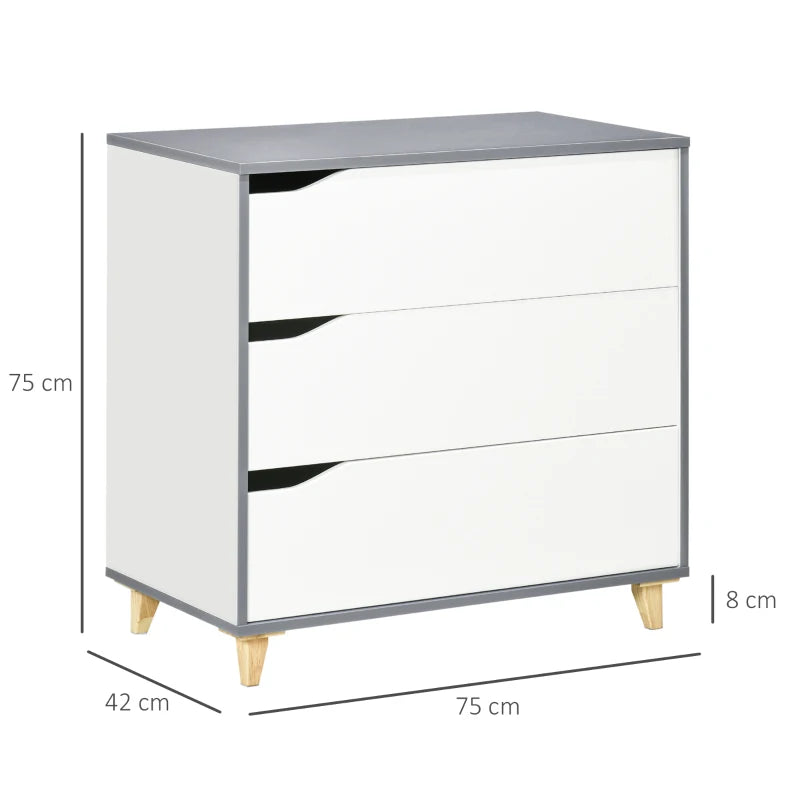 White 3-Drawer Storage Cabinet with Pine Wood Legs