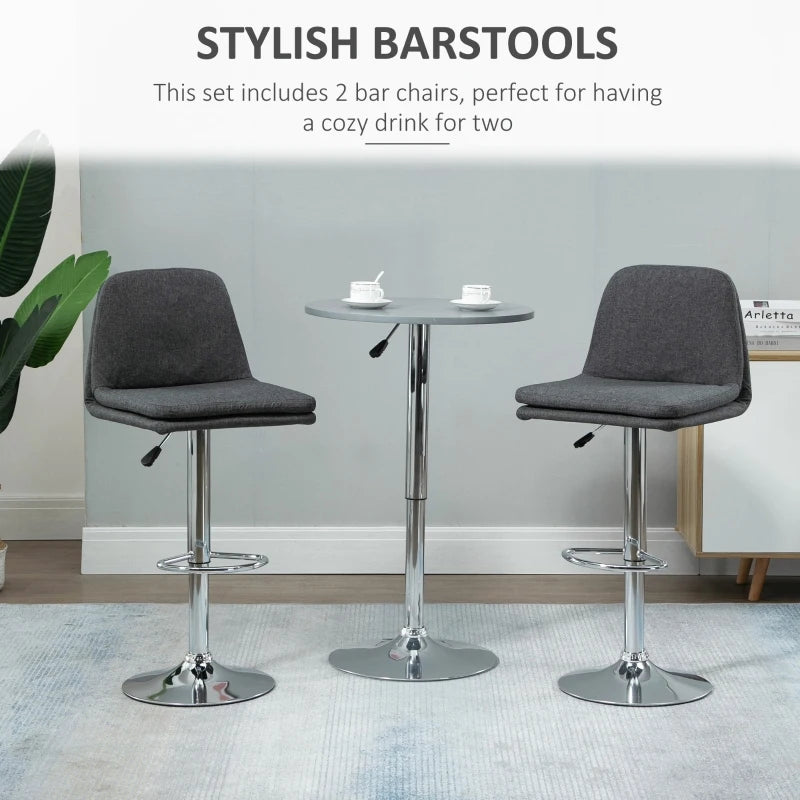 Grey Swivel Fabric Bar Stools Set of 2 - Adjustable Counter Height Chairs with Backrest and Footrest