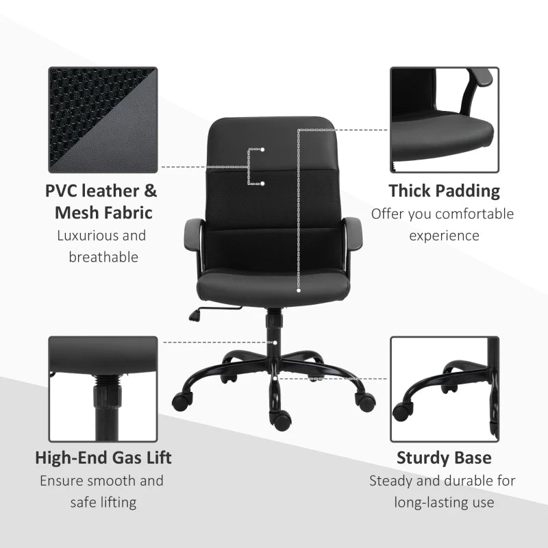 Black Mesh Office Chair with Swivel Wheels, Adjustable Height & Tilt