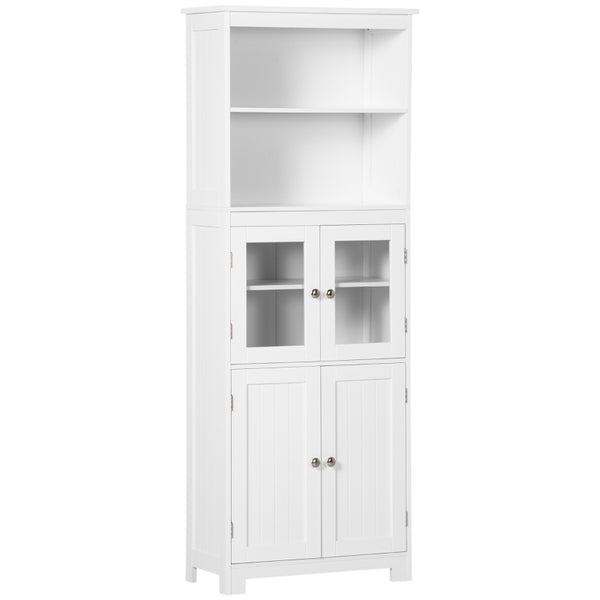 White 4-Door Glass Storage Cabinet with Adjustable Shelf