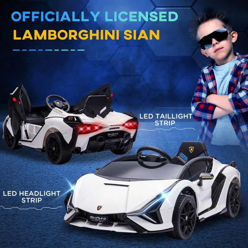 White 12V Kids Electric Ride-On Car with Remote Control and Music