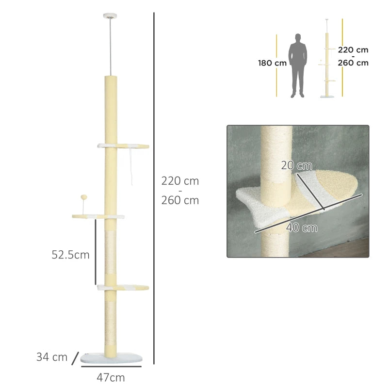 Yellow Cat Tree with Adjustable Height and Multi-Layer Activity Center