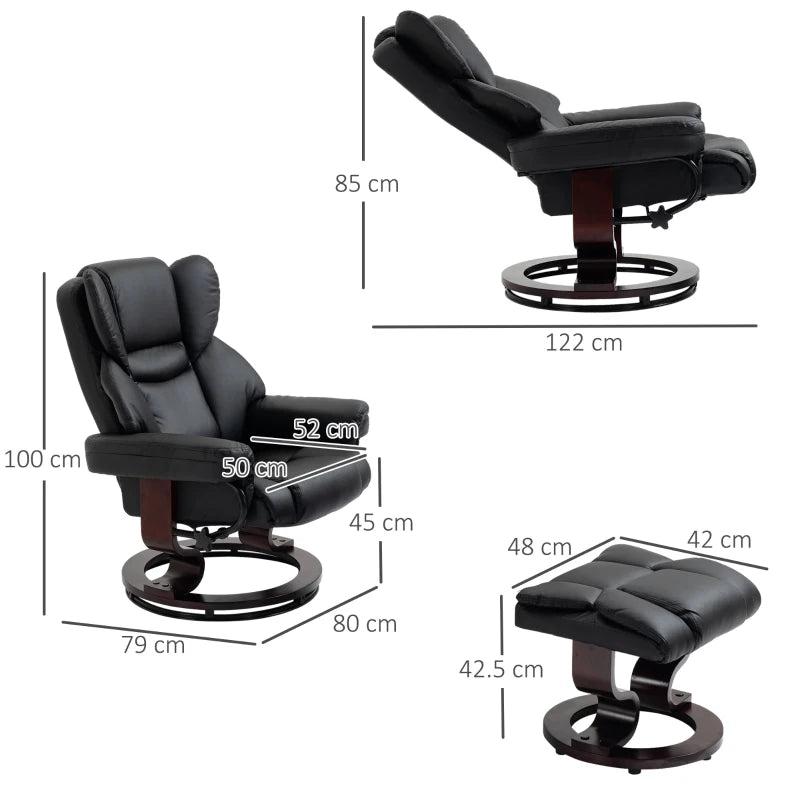 Black Swivel Recliner Chair with Adjustable Backrest and Footstool