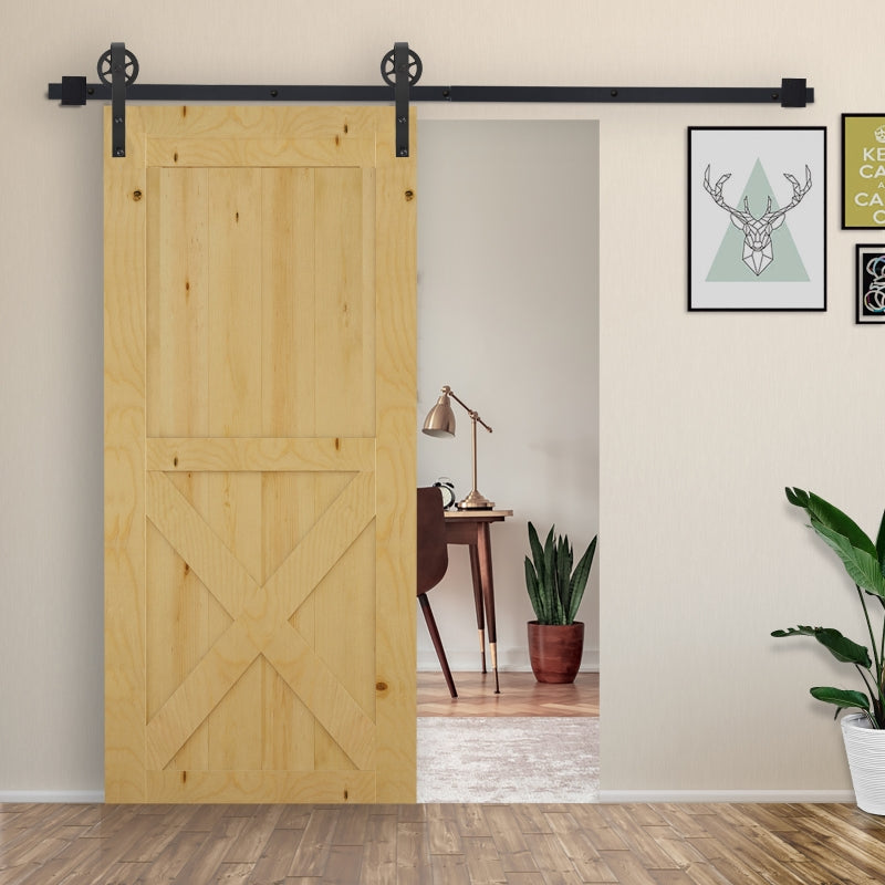 Black 6.6 FT Sliding Barn Door Hardware Kit for Single Wooden Door