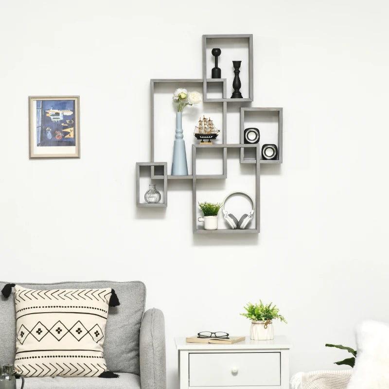 Grey Interlocking Cube Wall Shelves - Display Shelf for Living Room, Bedroom