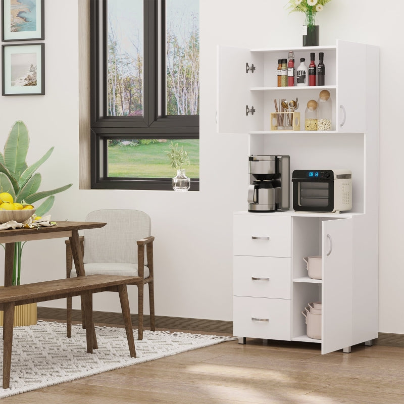 White Kitchen Storage Cabinet with Drawers and Shelves