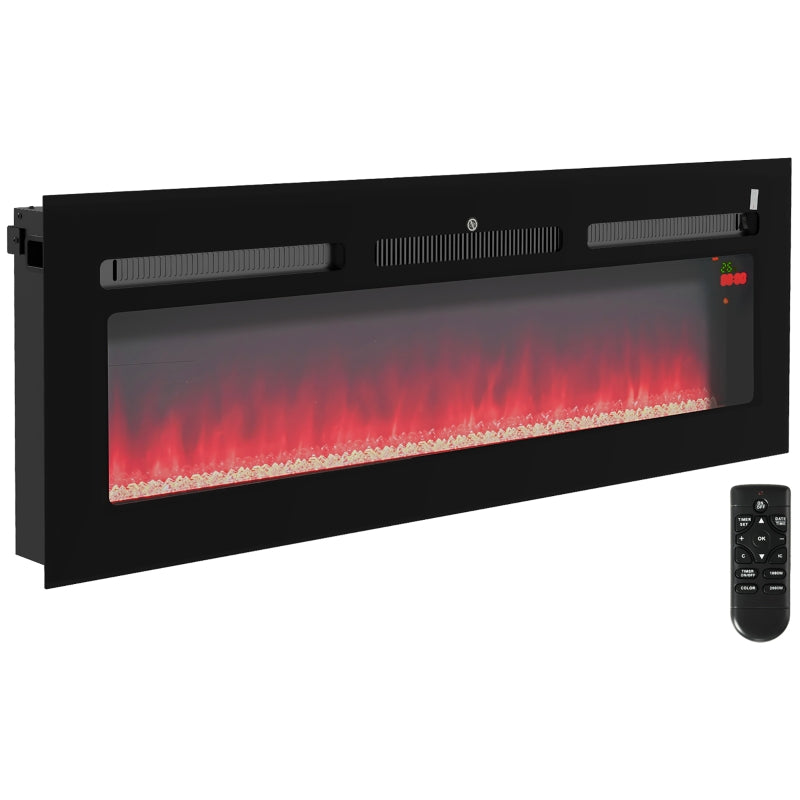 Black 127cm Electric Fireplace, 2000W Wall Mounted Fire with Remote Control