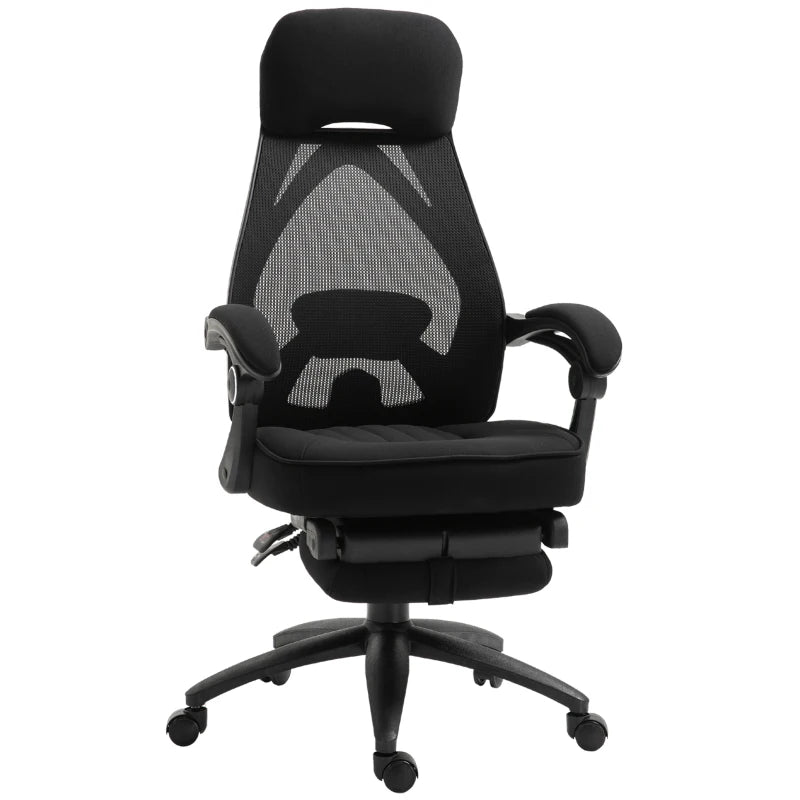 Black Mesh Office Chair with Footrest - High Back Recliner