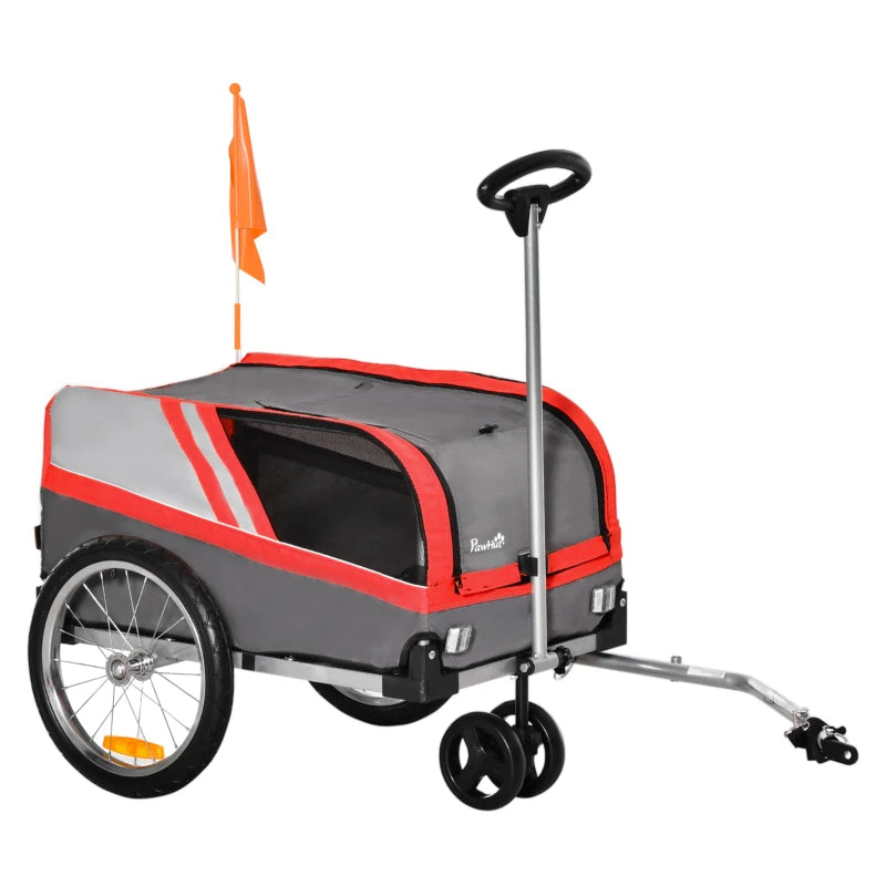 Red Dog Bike Trailer 2-in-1 Trolley Stroller Cart for Cat Puppy Travel