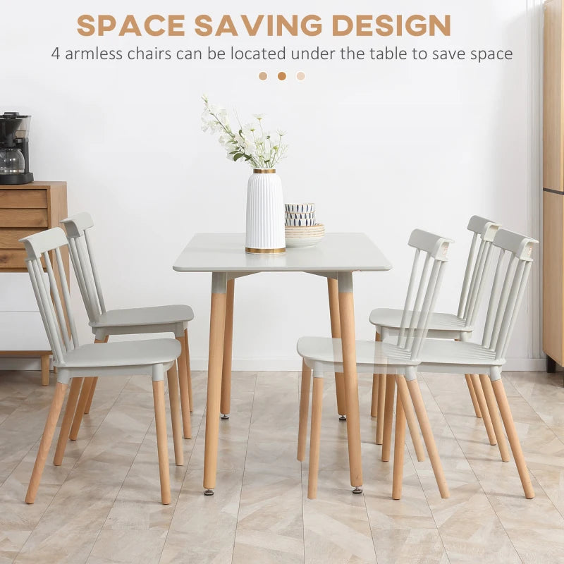 Grey 5-Piece Dining Set with Beech Wood Legs for Small Kitchens