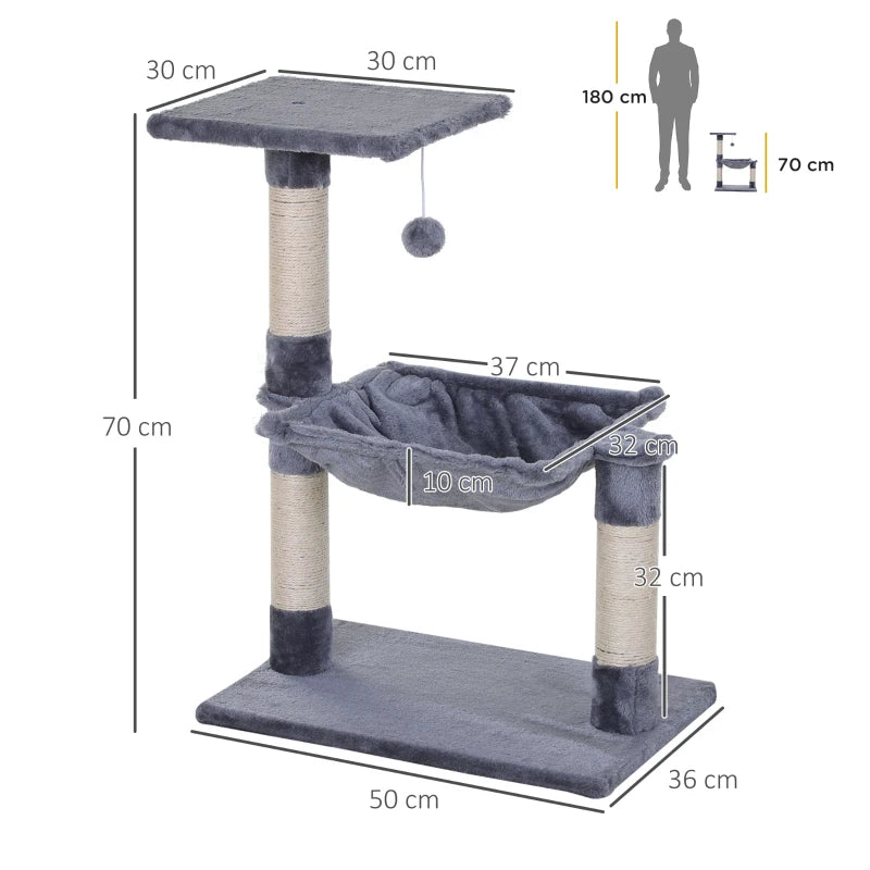 Grey Cat Tree with Scratching Posts and Hammock