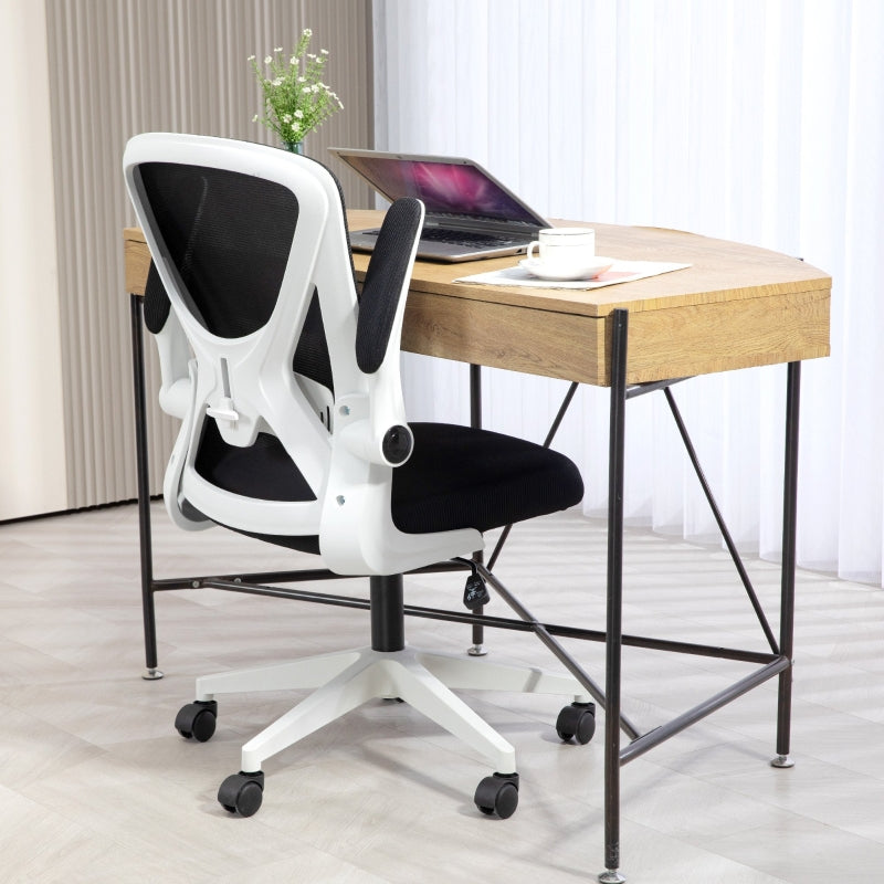 Black & White Mesh Office Chair with Flip-Up Arms