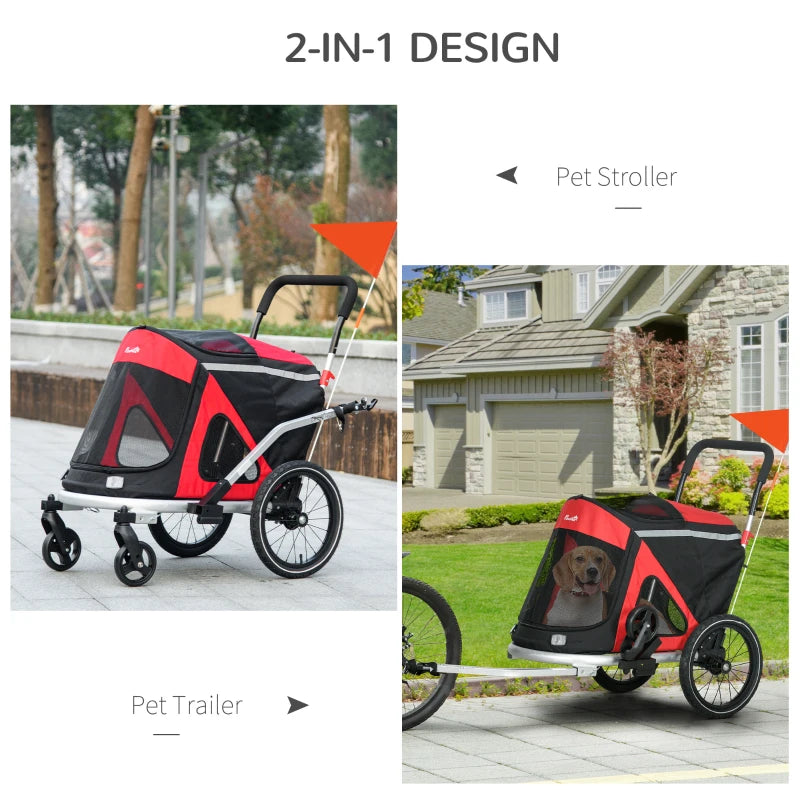 Red 2-in-1 Aluminium Dog Bike Trailer & Pet Stroller for Medium Dogs