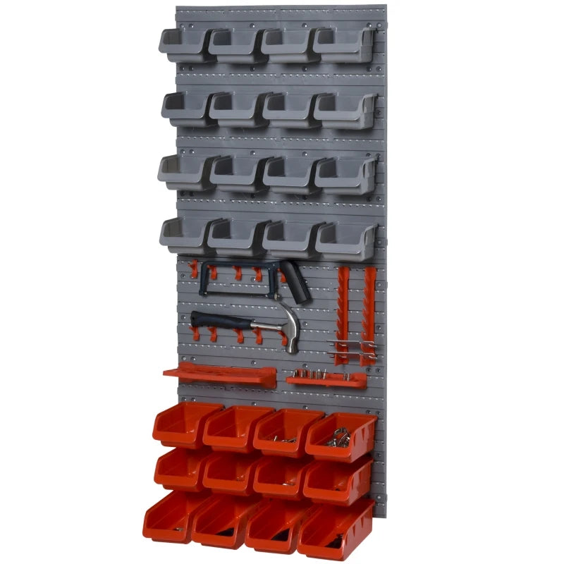 Red Wall Mounted Tool Rack Organizer with 44 Pieces