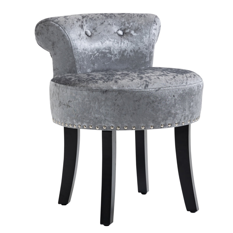 Grey Velvet Dressing Table Stool with Rubber Wood Legs