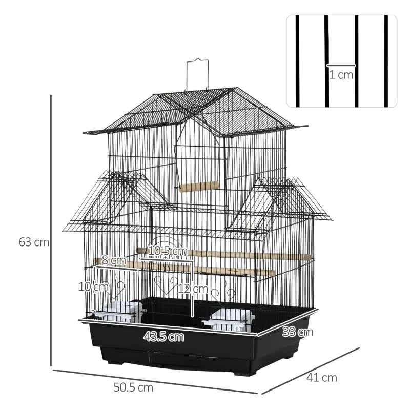 Metal Bird Cage with Swing Perch & Food Tray for Small Birds - Black