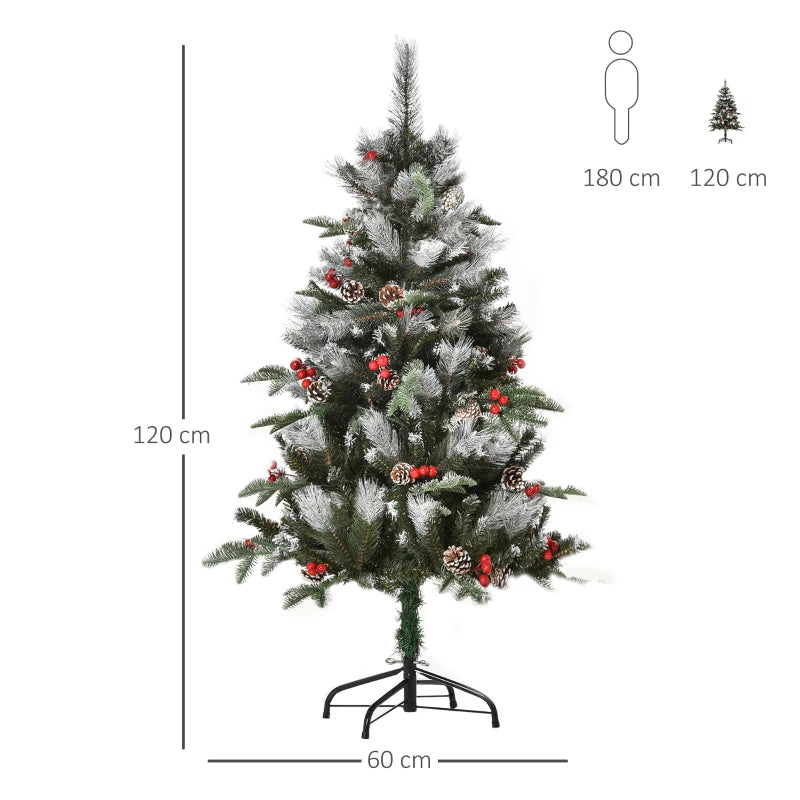 4FT Snow Dipped Christmas Pencil Tree - Red Berries & White Pinecones