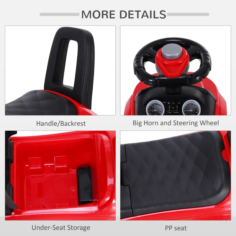 Red Toddler Ride-On Car with Horn and Storage