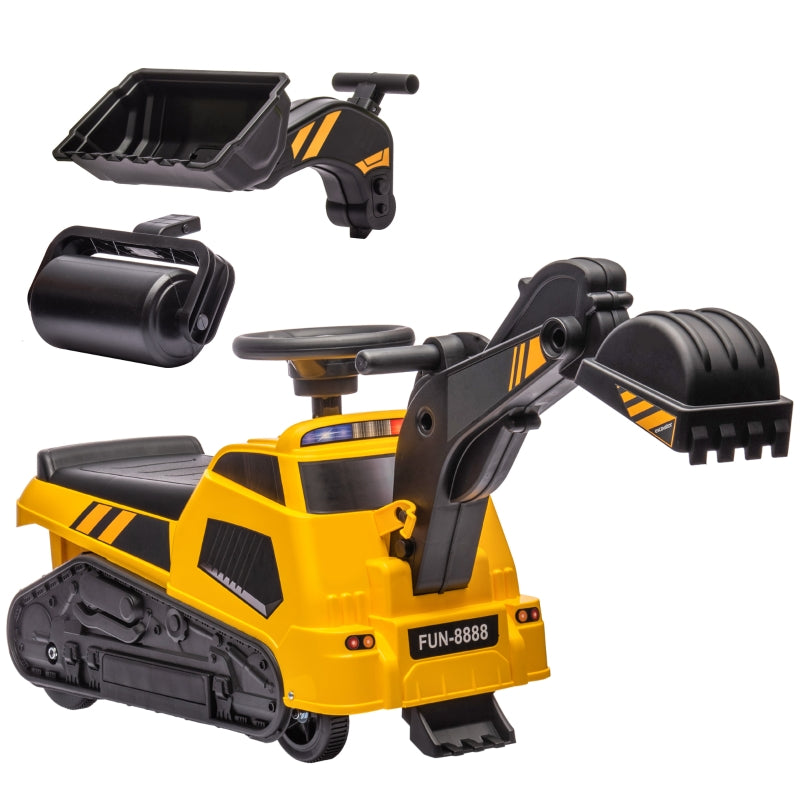 Yellow 3-in-1 Ride-On Construction Vehicle for Toddlers