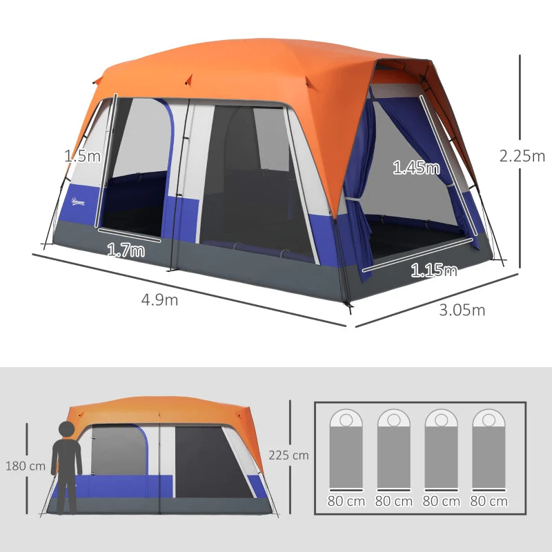 Orange 7-Person Camping Tent with Rainfly & Accessories