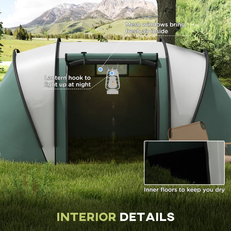 Dark Green 2-Bedroom Waterproof Camping Tent for Family Fishing Hiking