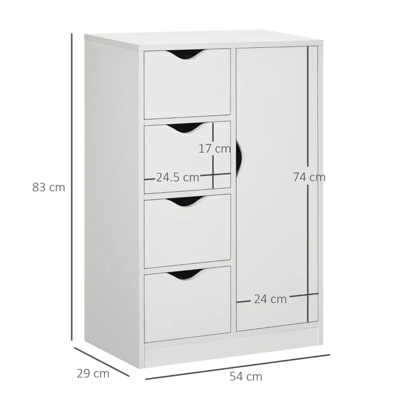 White Freestanding Bathroom Storage Cabinet with 4 Drawers and Door