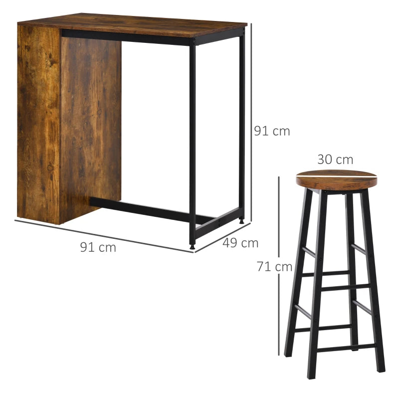 Industrial Bar Table Set with Storage Shelf, 3-Piece Pub Table and Bar Stools, Black