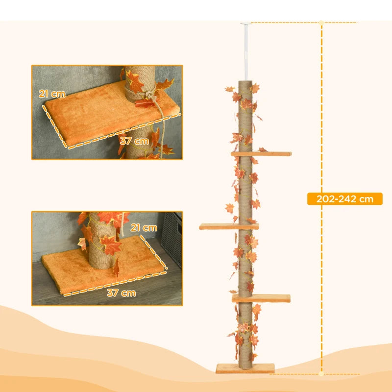 Adjustable Orange Cat Tree with Perches and Anti-Slip Kit