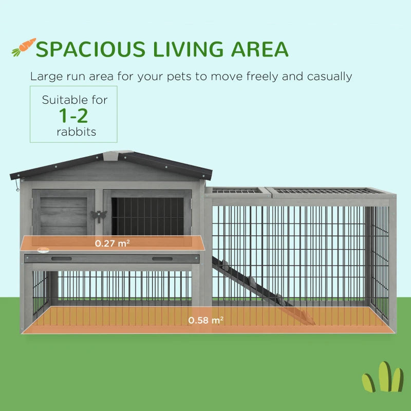 Grey Wooden Rabbit Hutch with Outdoor Run