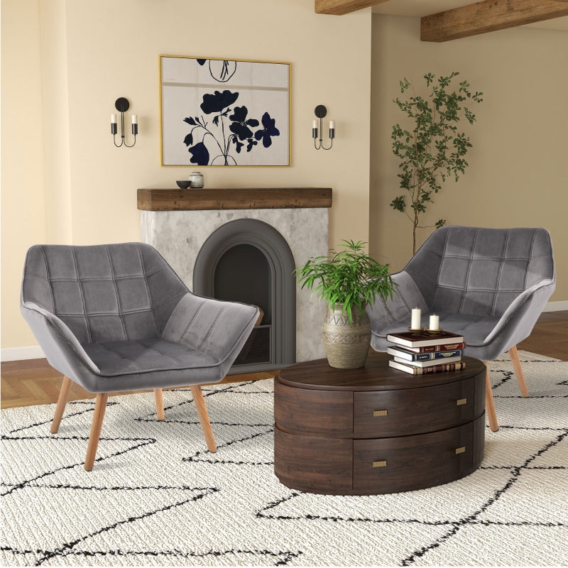 Grey Modern Armchairs Set of 2 with Wide Arms and Slanted Back