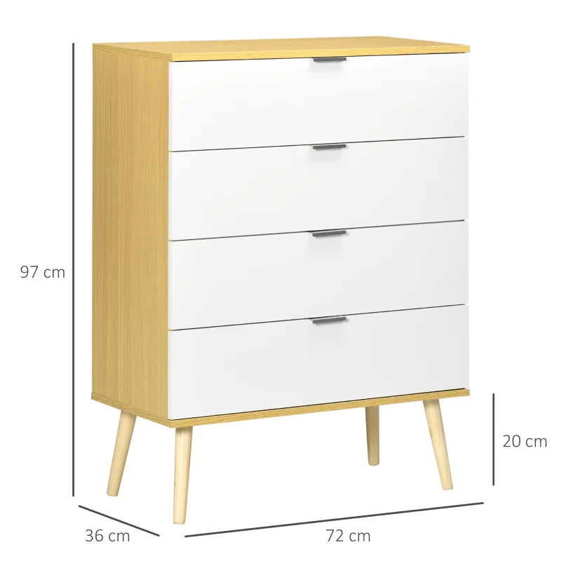 White and Natural 4-Drawer Storage Chest with Pine Wood Legs