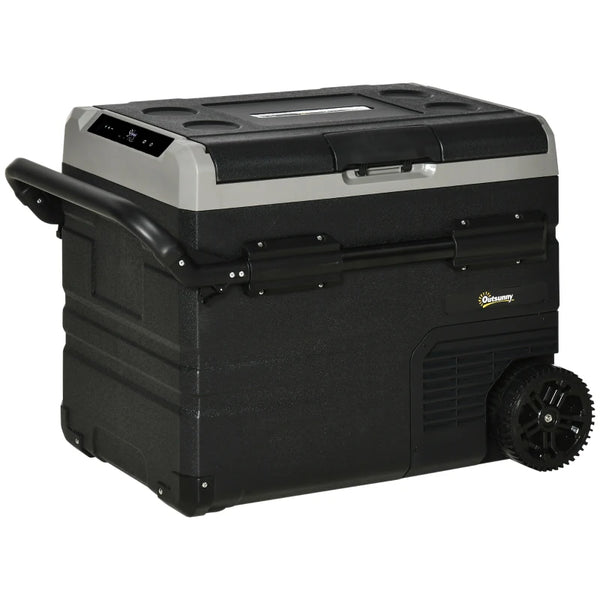 Portable Car Refrigerator Cooler Box - 50L, Compressor Fridge Freezer, LED Light, Foldable Handles, Cup Holders - Blue