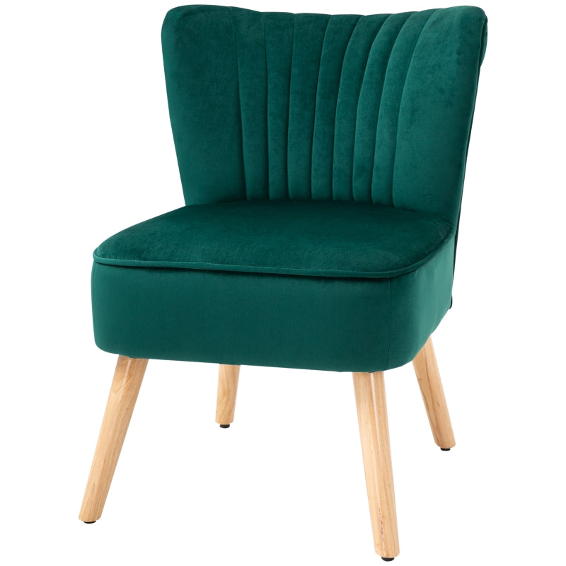 Green Fabric Accent Chair with Rubber Wood Legs