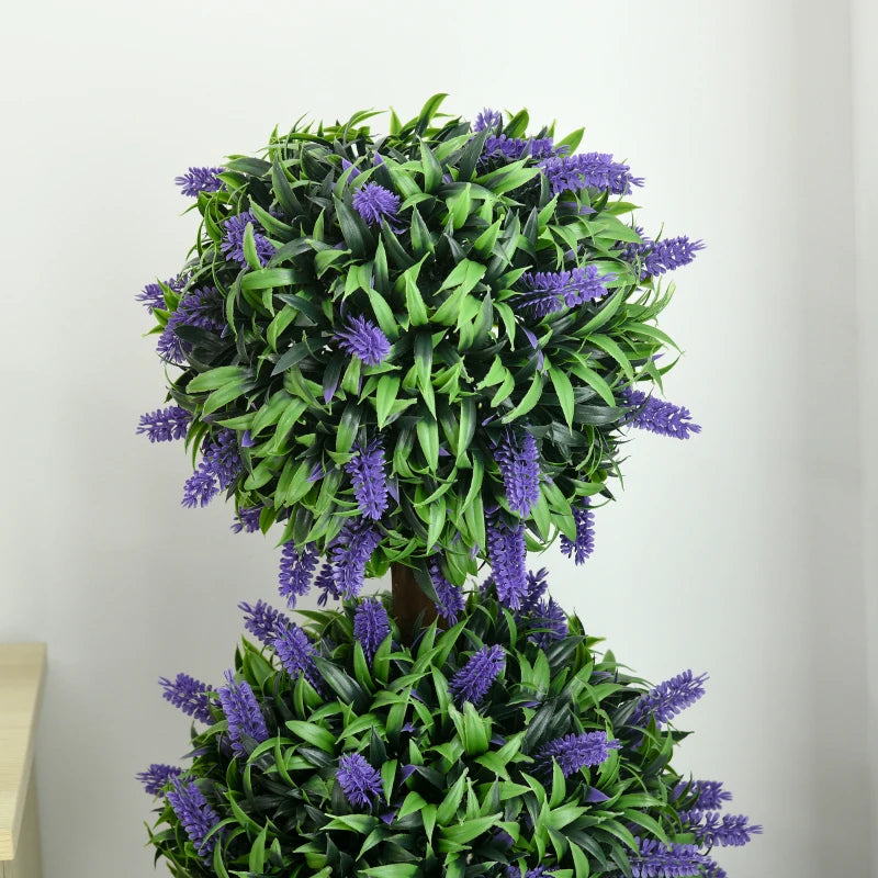 Set of 2 Lavender Flower Ball Trees with Pot, Indoor Outdoor Decor, 110cm