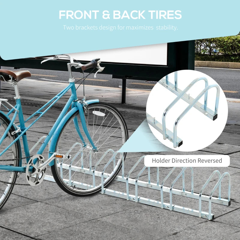 Silver Bike Storage Rack - Wall/Floor Mount, Locking, 6 Racks, 179L x 33W x 27H